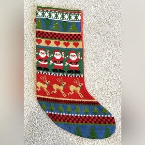 Wool Needlepoint Christmas Stocking Santa Snowflake Reindeer Buffalo Plaid Heart